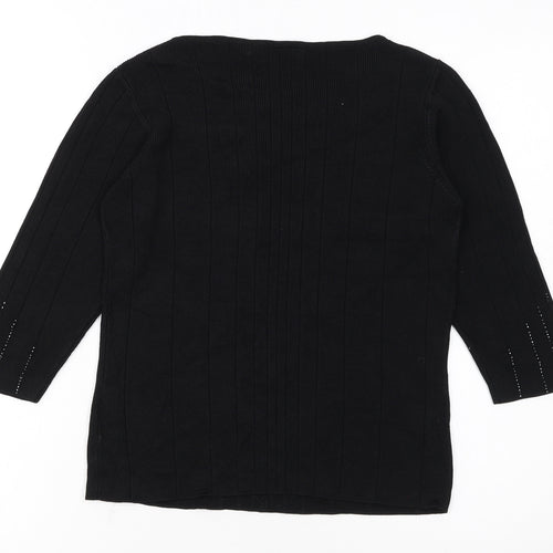 Marks and Spencer Womens Black Size 12 Beaded Scoop Neck 3/4 Sleeve Jumper