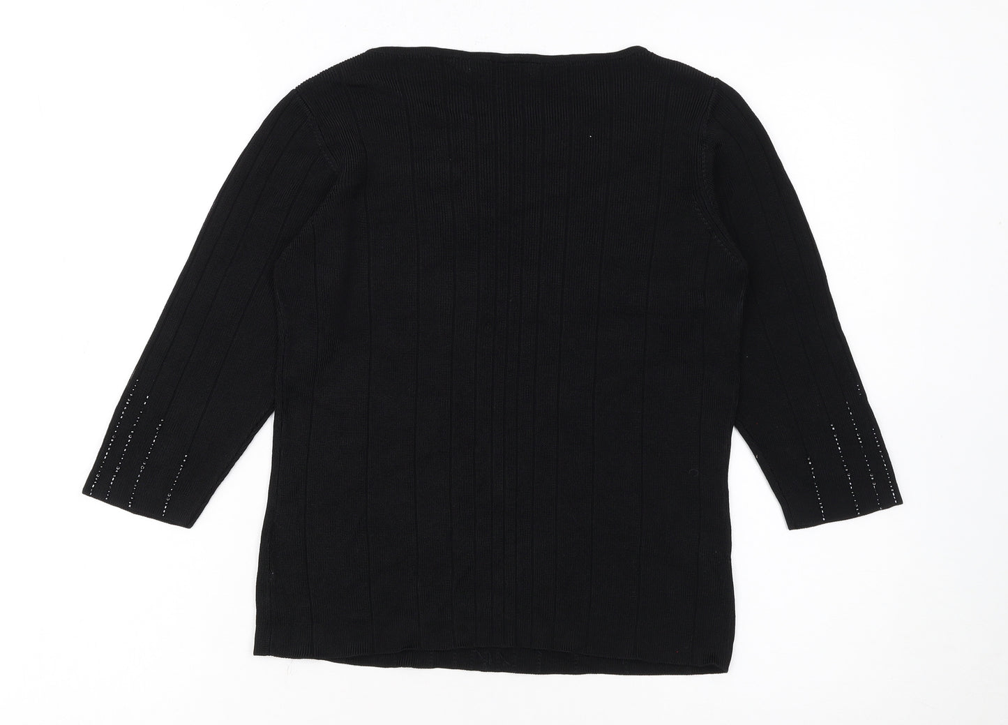 Marks and Spencer Womens Black Size 12 Beaded Scoop Neck 3/4 Sleeve Jumper