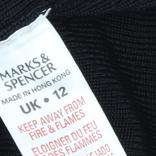 Marks and Spencer Womens Black Size 12 Beaded Scoop Neck 3/4 Sleeve Jumper
