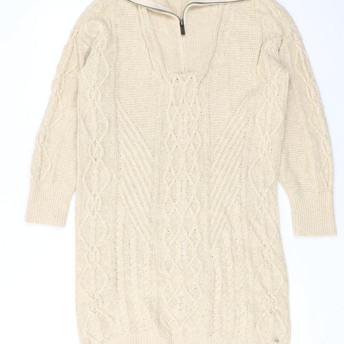 Fat Face Women Beige Cotton Knit Jumper Dress Size 6