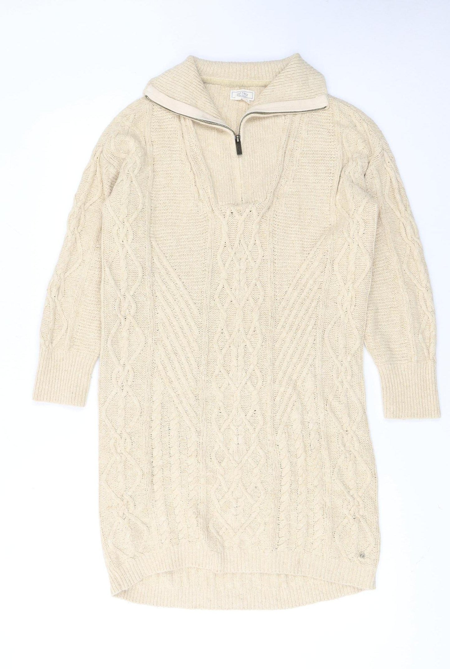 Fat Face Women Beige Cotton Knit Jumper Dress Size 6