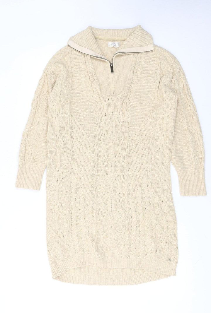 Fat Face Women Beige Cotton Knit Jumper Dress Size 6