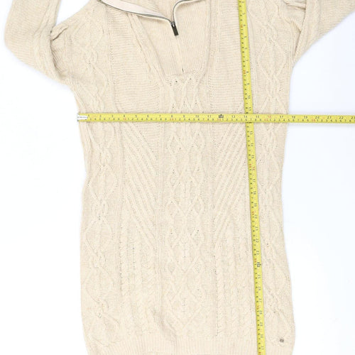 Fat Face Women Beige Cotton Knit Jumper Dress Size 6