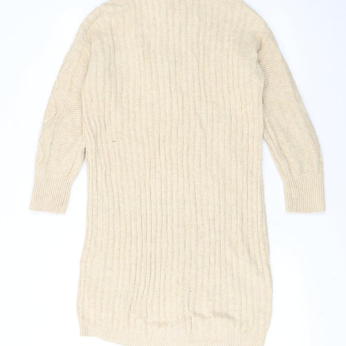 Fat Face Women Beige Cotton Knit Jumper Dress Size 6