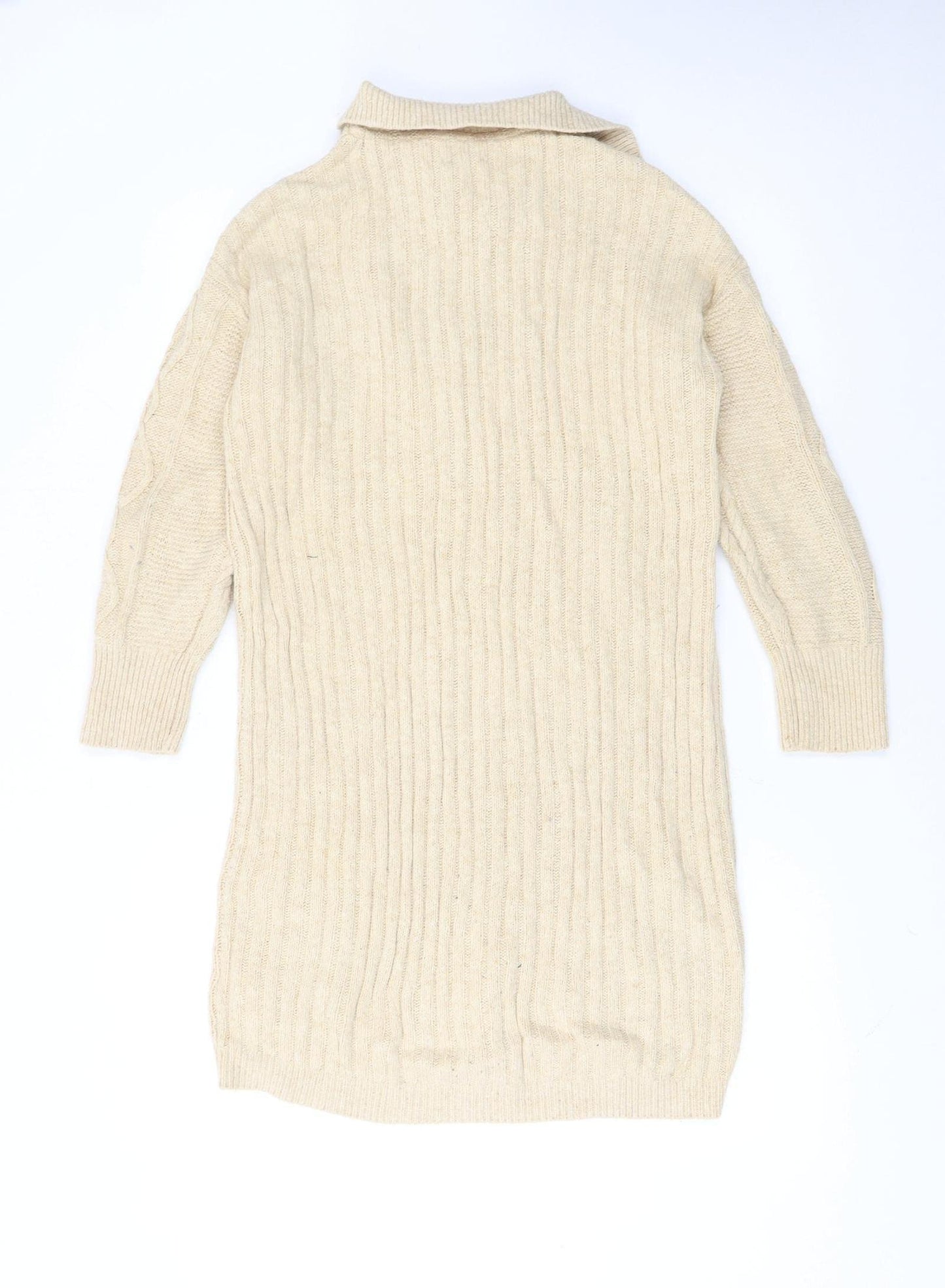 Fat Face Women Beige Cotton Knit Jumper Dress Size 6
