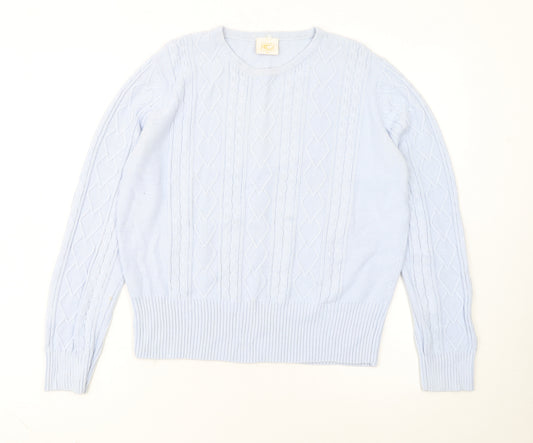Country Casuals Women Blue Cotton Cable-Knit Jumper M
