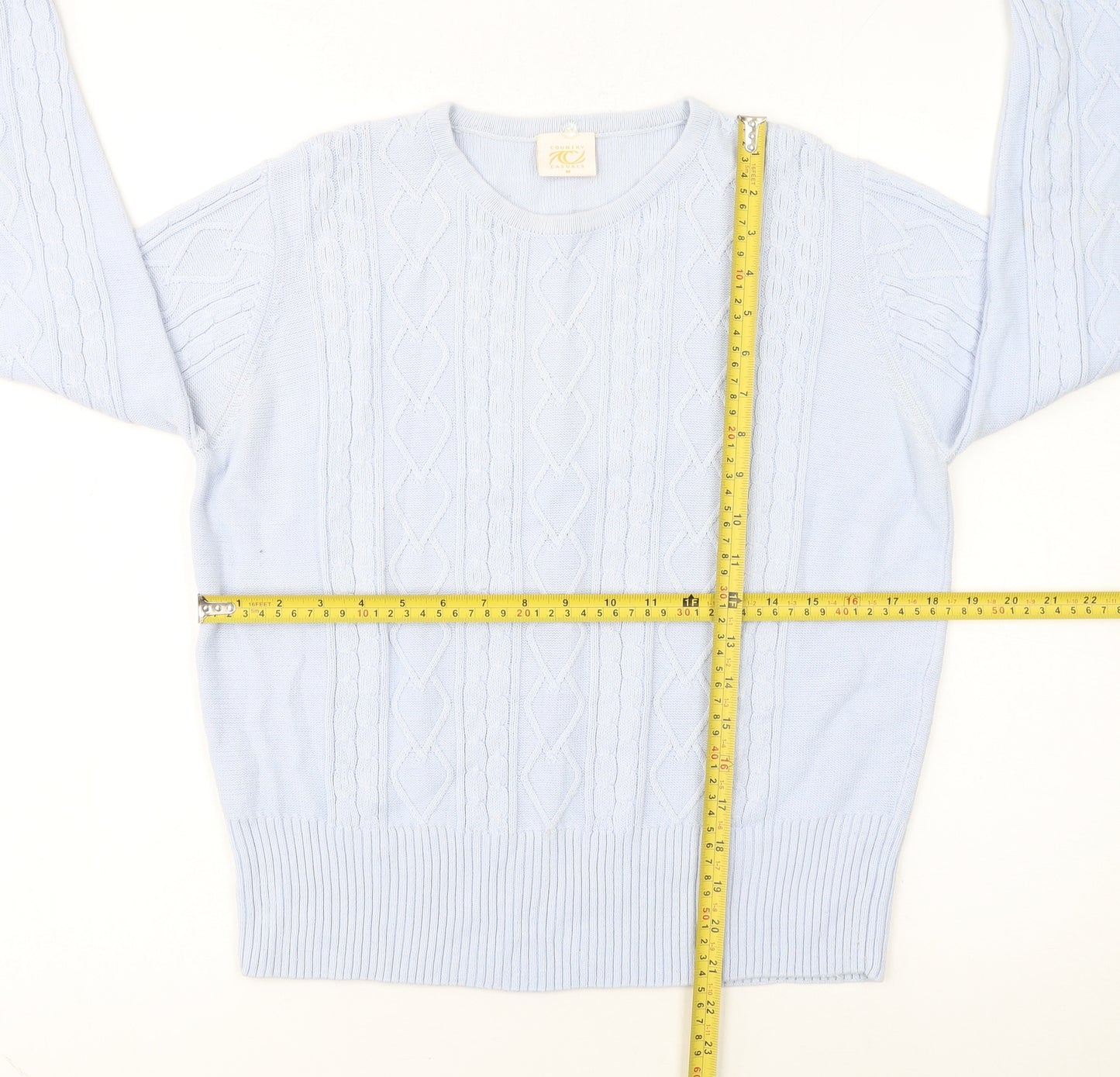 Country Casuals Women Blue Cotton Cable-Knit Jumper M