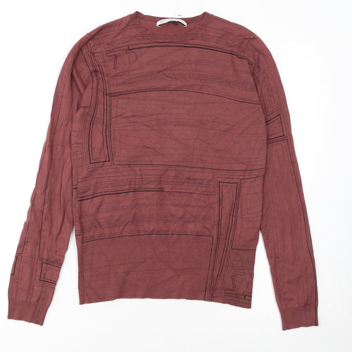 Adolfo Dominguez Womens Brown XS Crew Neck Geometric Knit Jumper