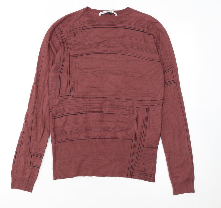 Adolfo Dominguez Womens Brown XS Crew Neck Geometric Knit Jumper