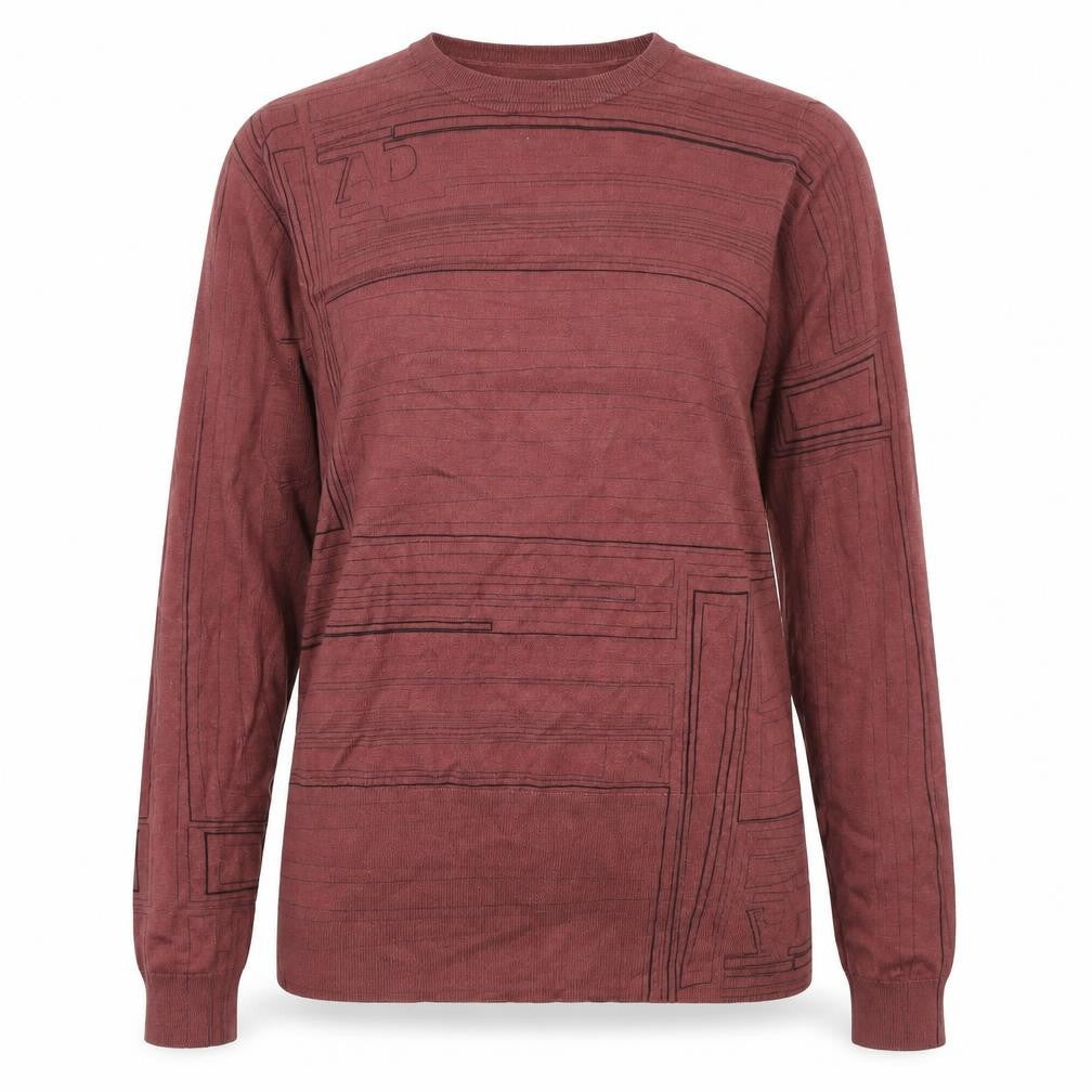 Adolfo Dominguez Womens Brown XS Crew Neck Geometric Knit Jumper