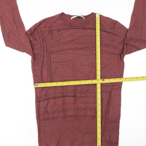 Adolfo Dominguez Womens Brown XS Crew Neck Geometric Knit Jumper