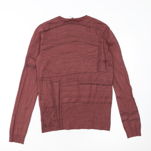 Adolfo Dominguez Womens Brown XS Crew Neck Geometric Knit Jumper