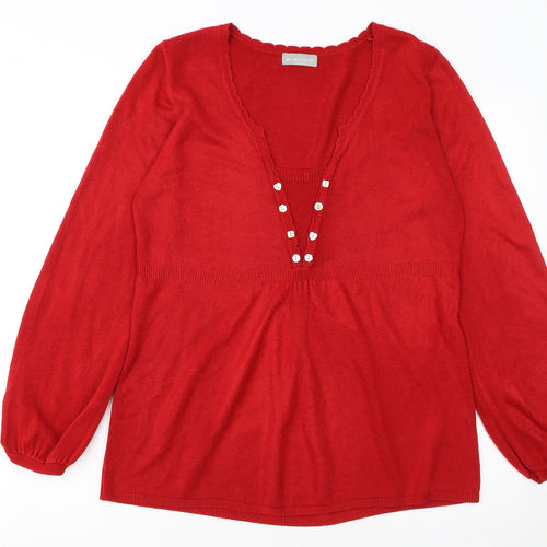 Marks and Spencer Women Red Size 14 Henley Knit Jumper
