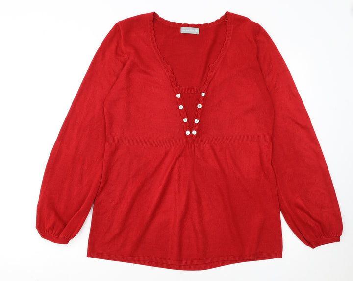 Marks and Spencer Women Red Size 14 Henley Knit Jumper