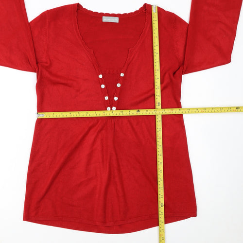 Marks and Spencer Women Red Size 14 Henley Knit Jumper