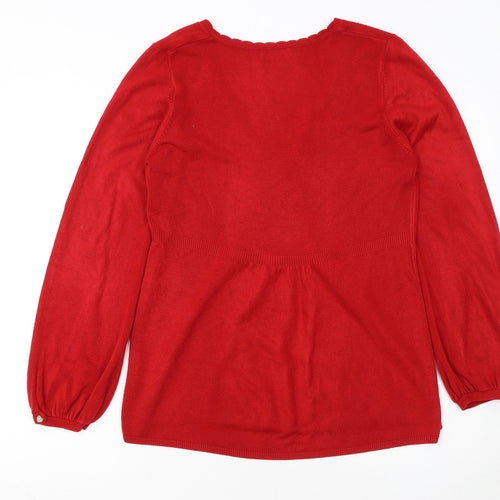 Marks and Spencer Women Red Size 14 Henley Knit Jumper