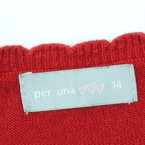 Marks and Spencer Women Red Size 14 Henley Knit Jumper