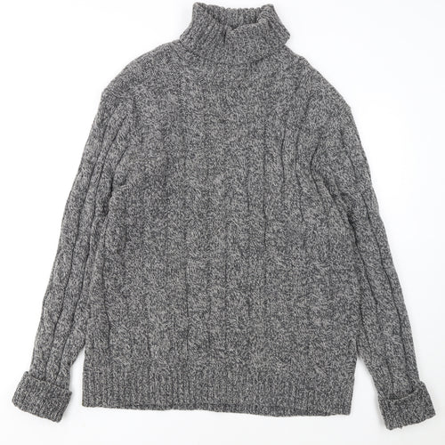 Charles Tyrwhitt Women’s Grey Merino Wool Roll Neck Cable Jumper L