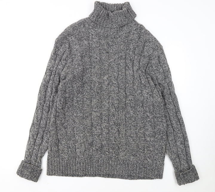 Charles Tyrwhitt Women’s Grey Merino Wool Roll Neck Cable Jumper L