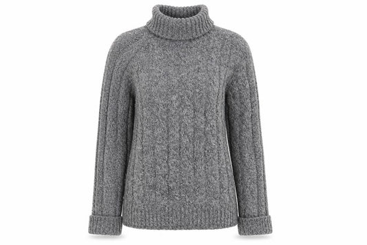 Front view of Charles Tyrwhitt Women’s Grey Merino Wool Roll Neck Cable Jumper L
