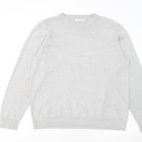 Marks and Spencer Womens Grey Beaded Crew Neck Pullover Jumper Size 16