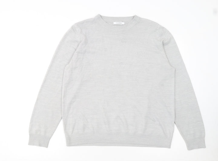 Marks and Spencer Womens Grey Beaded Crew Neck Pullover Jumper Size 16