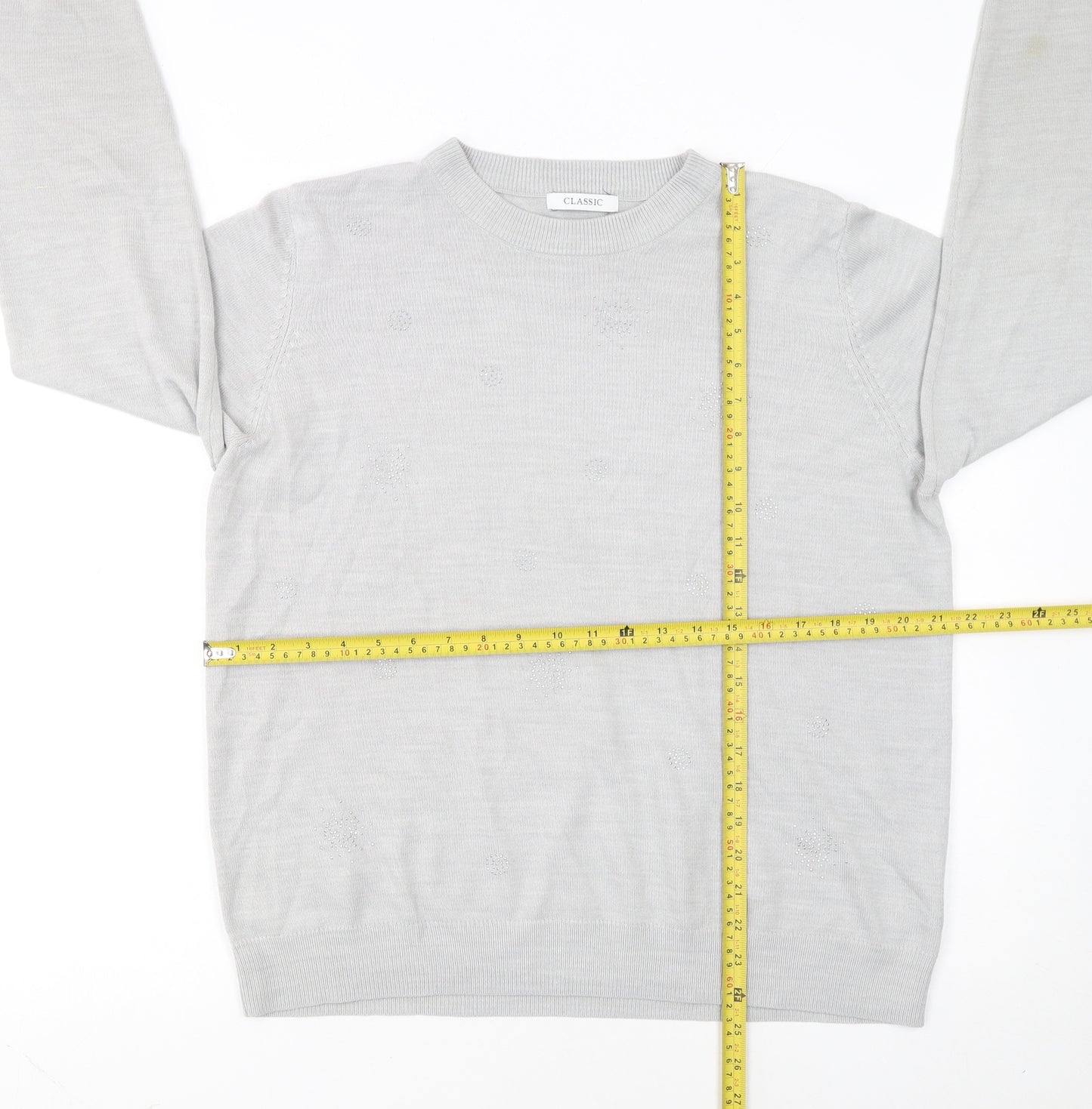 Marks and Spencer Womens Grey Beaded Crew Neck Pullover Jumper Size 16