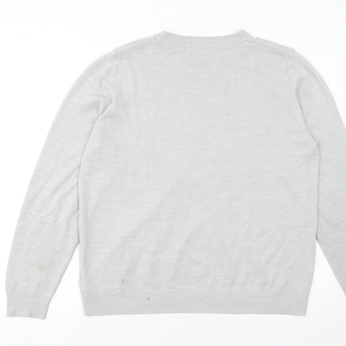 Marks and Spencer Womens Grey Beaded Crew Neck Pullover Jumper Size 16