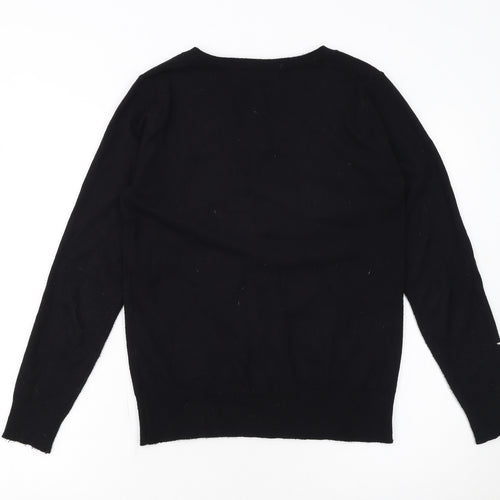 Very Women Black Star Embellished V-Neck Long Sleeve Jumper Size 8
