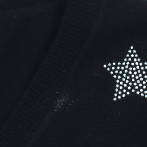 Very Women Black Star Embellished V-Neck Long Sleeve Jumper Size 8