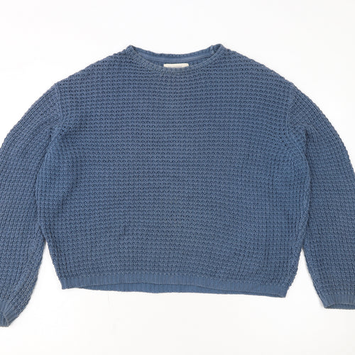 TWOTHIRDS Women Blue Waffle-Knit Cotton Pullover Jumper M