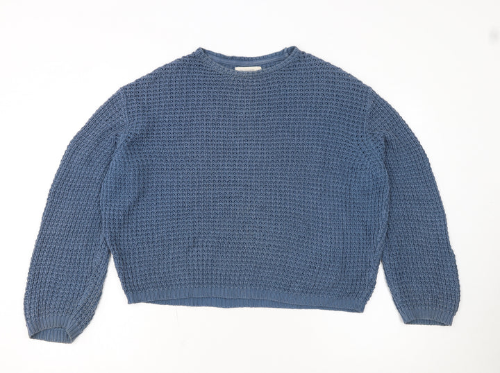 TWOTHIRDS Women Blue Waffle-Knit Cotton Pullover Jumper M