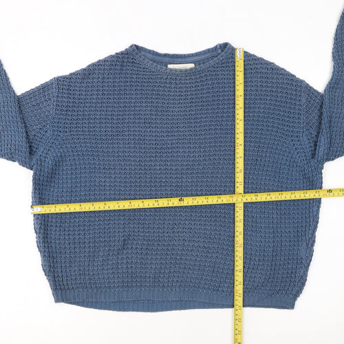 TWOTHIRDS Women Blue Waffle-Knit Cotton Pullover Jumper M