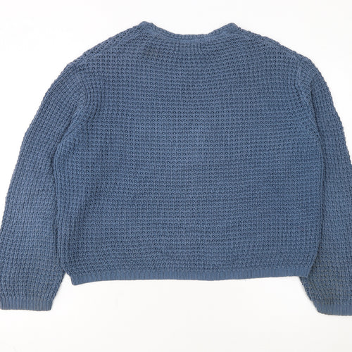 TWOTHIRDS Women Blue Waffle-Knit Cotton Pullover Jumper M