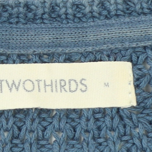 TWOTHIRDS Women Blue Waffle-Knit Cotton Pullover Jumper M