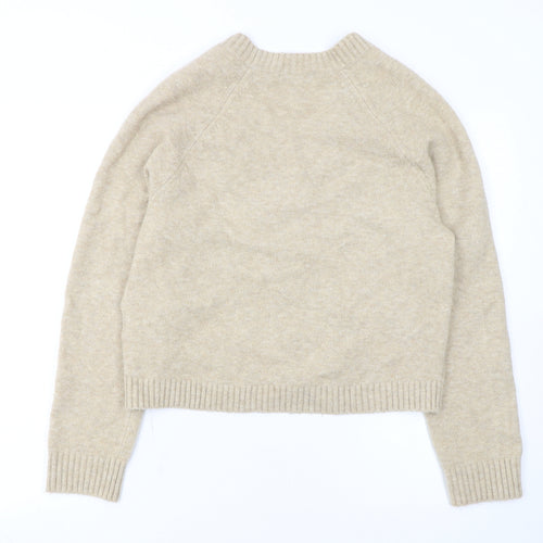 Uniqlo Women Beige V-Neck Knit Cardigan XS Wool Blend