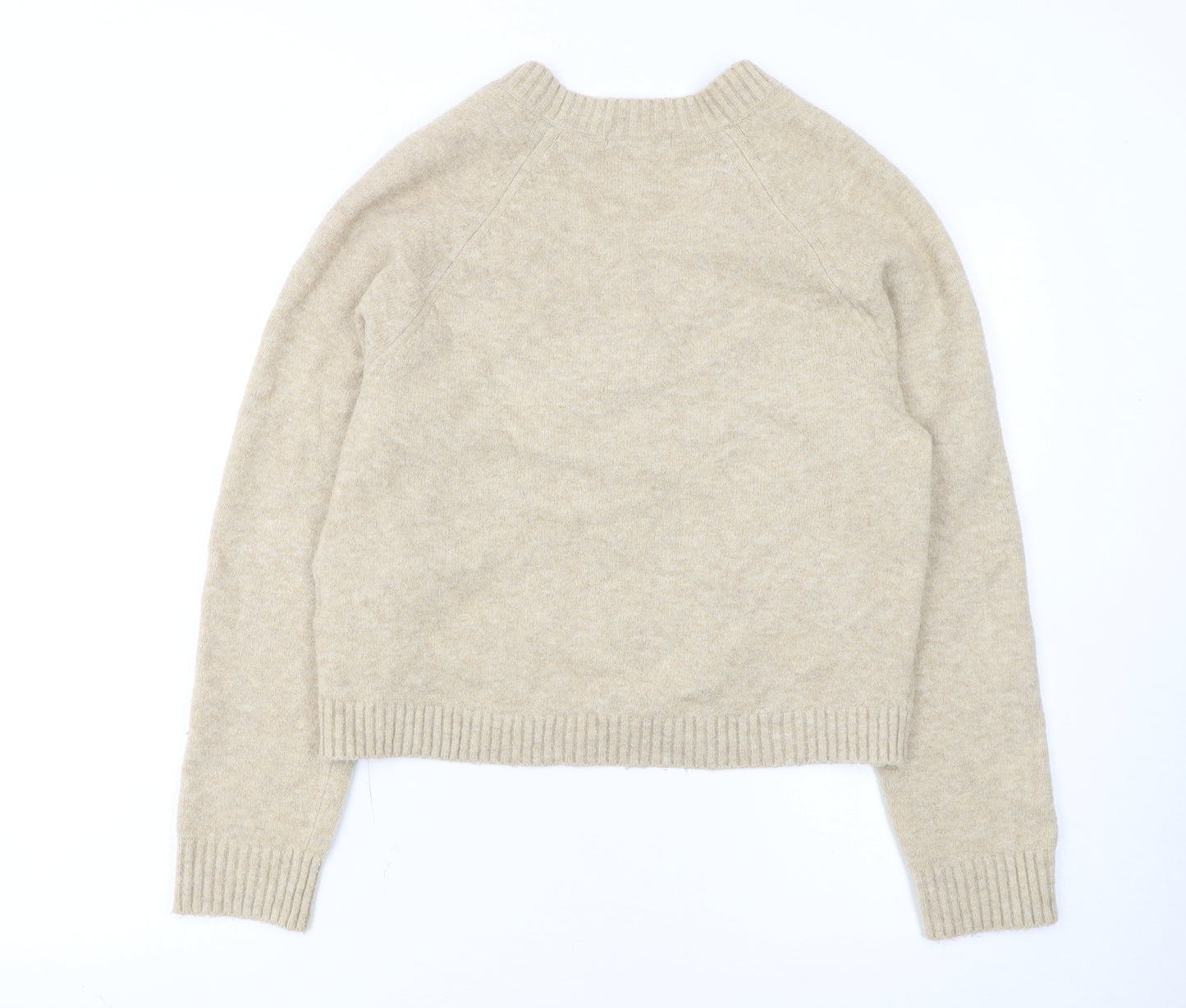 Uniqlo Women Beige V-Neck Knit Cardigan XS Wool Blend