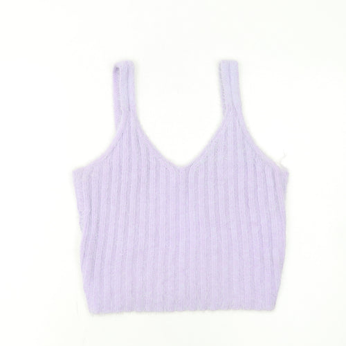 New Look Women Purple Cropped Knit Tank Top Size L