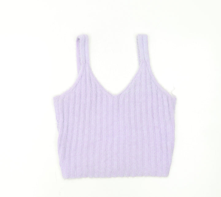 New Look Women Purple Cropped Knit Tank Top Size L