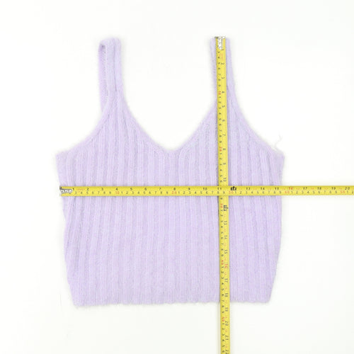 New Look Women Purple Cropped Knit Tank Top Size L