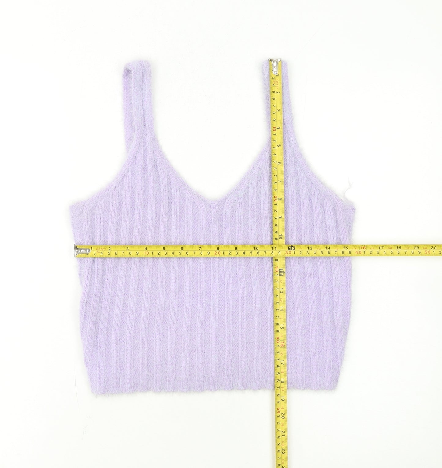New Look Women Purple Cropped Knit Tank Top Size L