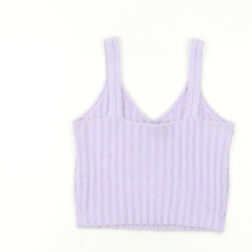 New Look Women Purple Cropped Knit Tank Top Size L