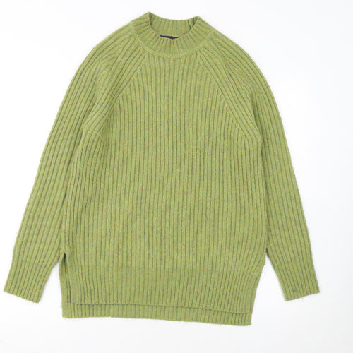 Marks and Spencer Women's Green Ribbed Crew Neck Wool Blend Jumper Size S