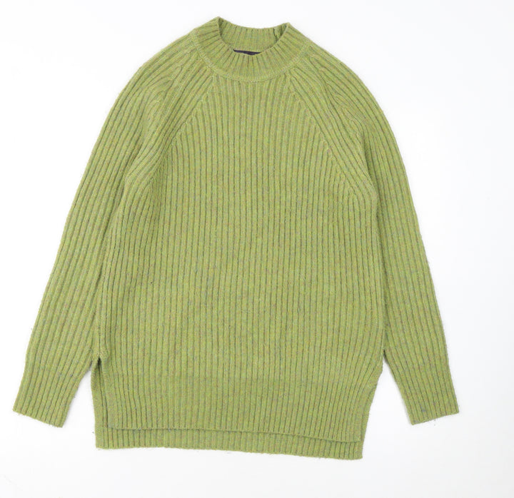 Marks and Spencer Women's Green Ribbed Crew Neck Wool Blend Jumper Size S
