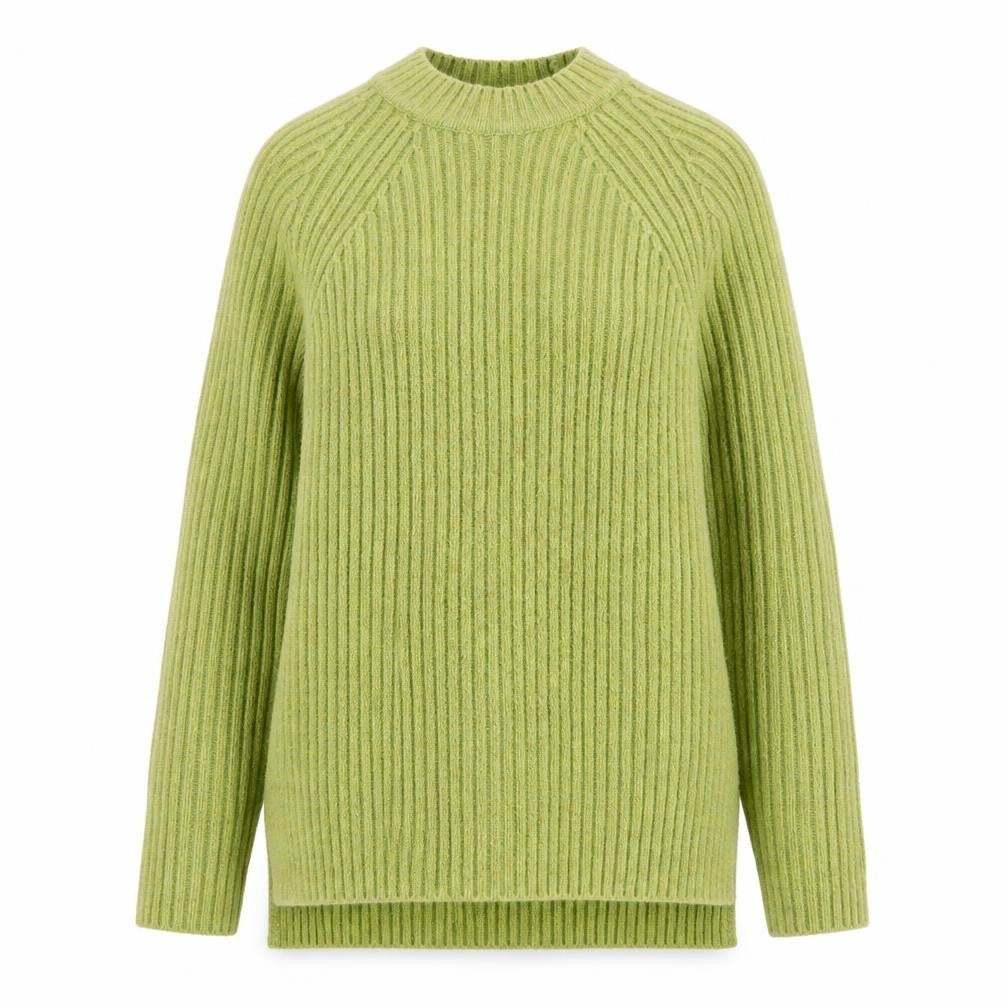Front view of Marks & Spencer Women's Green Ribbed Crew Neck Wool Blend Jumper, size S