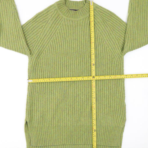 Marks and Spencer Women's Green Ribbed Crew Neck Wool Blend Jumper Size S
