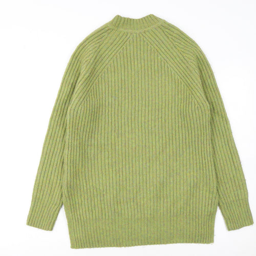 Marks and Spencer Women's Green Ribbed Crew Neck Wool Blend Jumper Size S