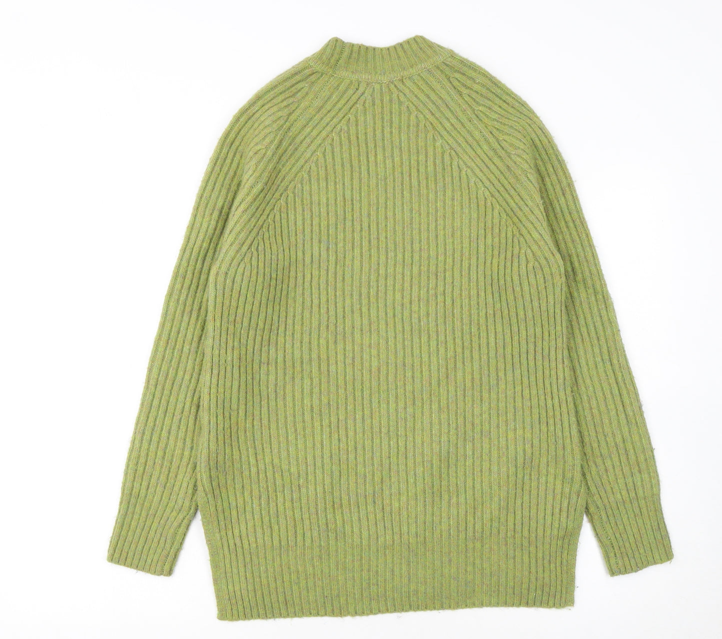 Marks and Spencer Women's Green Ribbed Crew Neck Wool Blend Jumper Size S