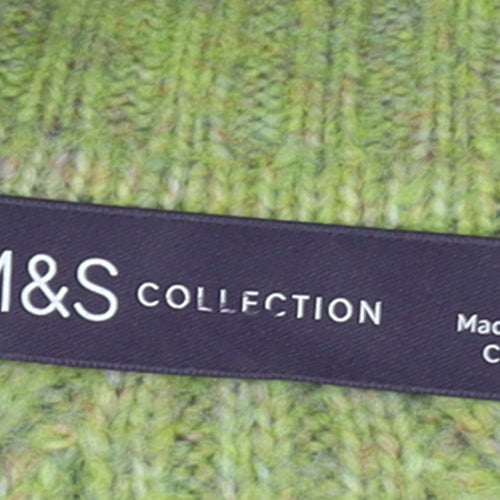 Marks and Spencer Women's Green Ribbed Crew Neck Wool Blend Jumper Size S