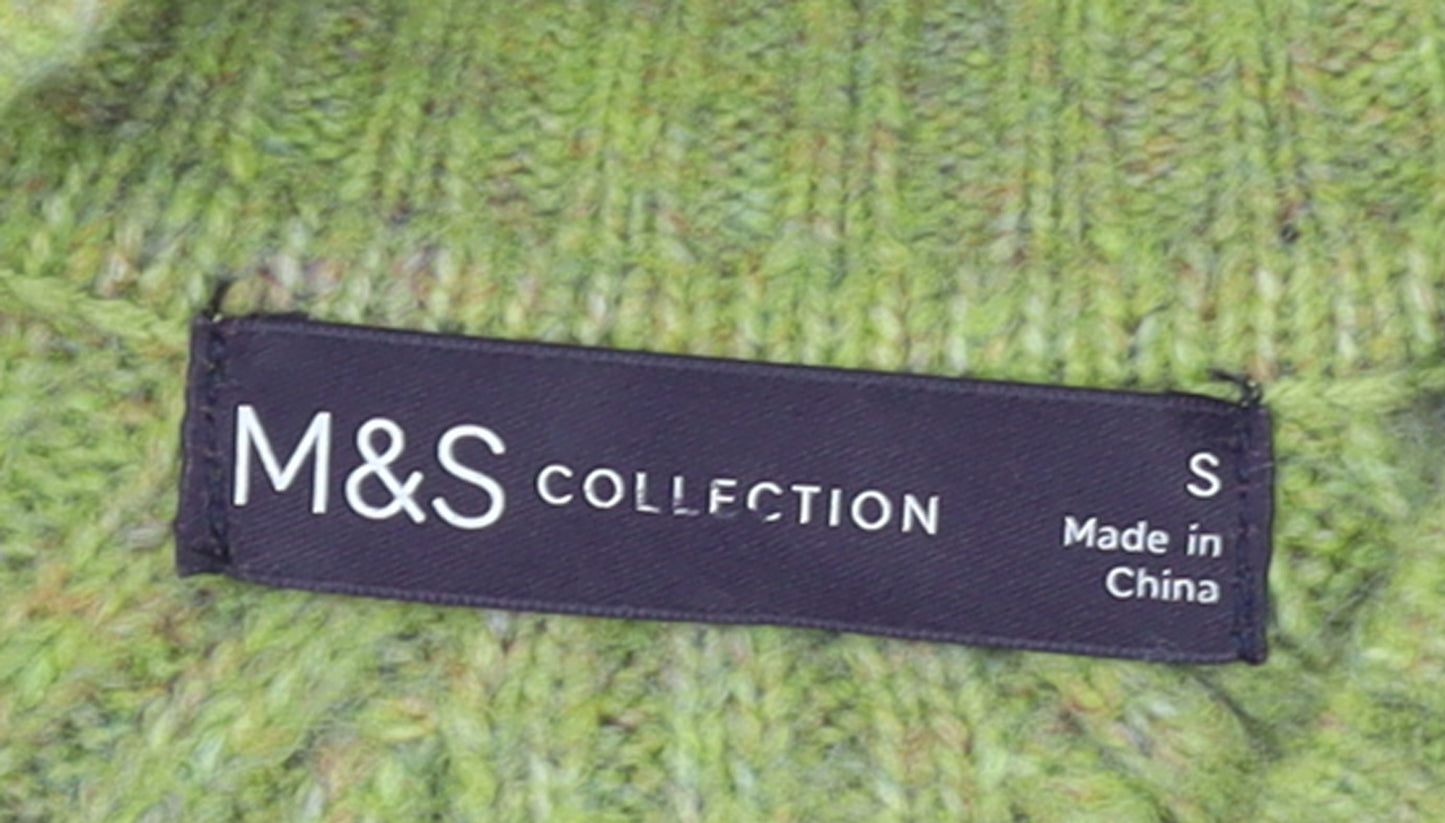 Marks and Spencer Women's Green Ribbed Crew Neck Wool Blend Jumper Size S